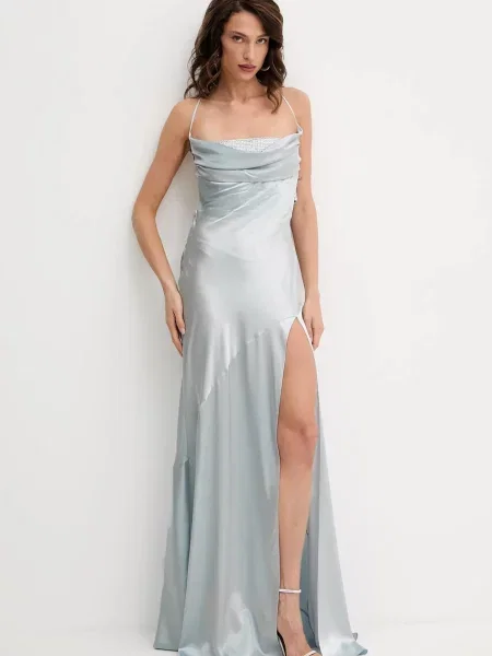 Retrofete sukienka jedwabna Emery maxi prosta niebieski