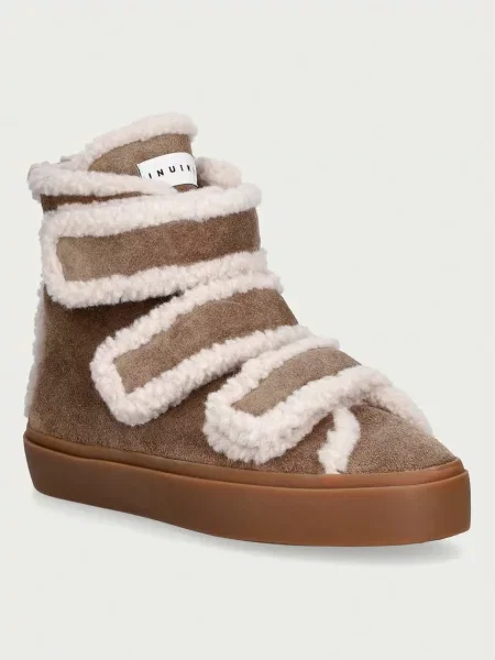 Inuikii Shearling Velcro High sneakers pentru femei din piele întoarsă bej