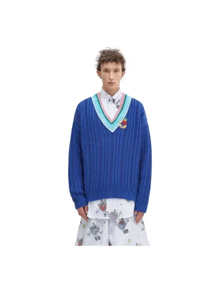 Sky High Farm sweter Cableknit v-neck niebieski