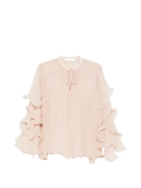 Bluzka z falbankami Philia Loft z falbankami wiązana różowa