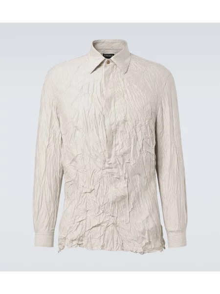 Cămașă Zegna de mătase cu dungi bej