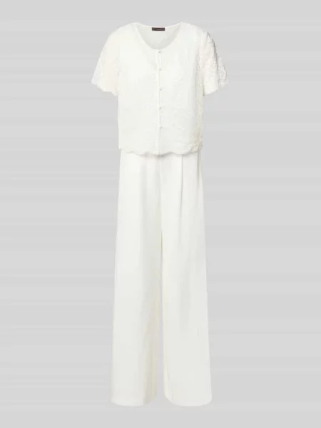 Kombinezon o kroju regular fit z obszyciem koronką Vera Mont biały