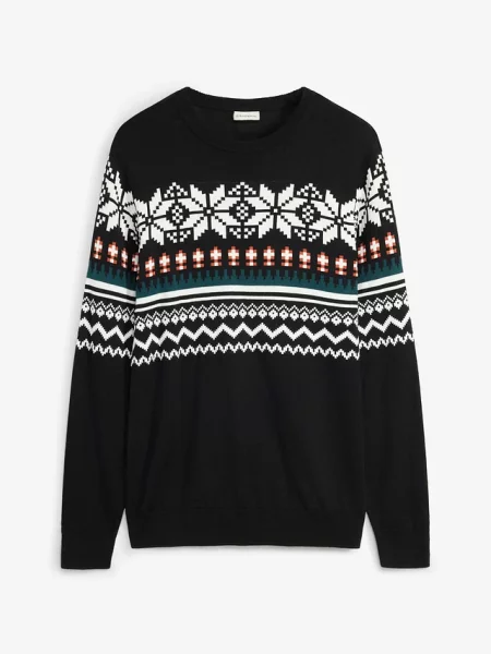Sweter w norweski wzór o kroju regular fit czarny