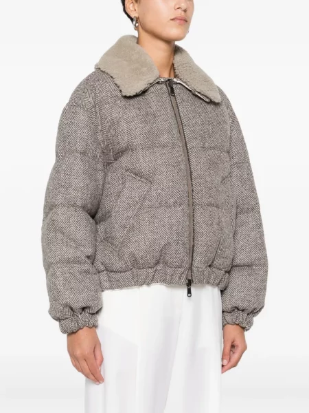 Geacă Brunello Cucinelli cu model herringbone gri