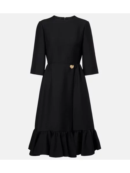 Midi obleka Valentino z volani iz krep tkanine nad koleni črna