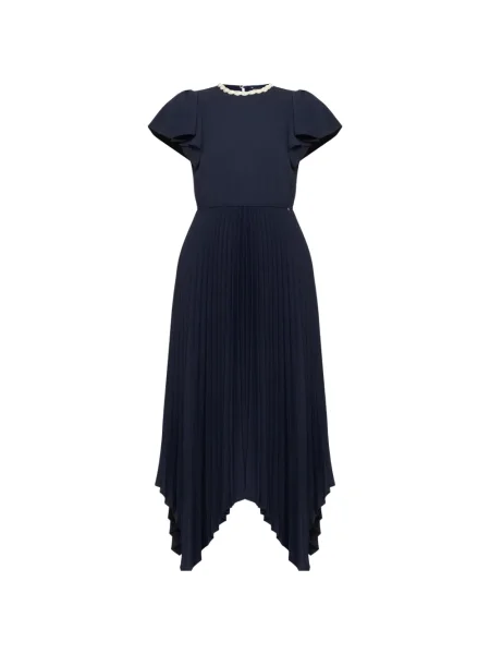 Rochie Nissa plisată de cristal de costum albastru