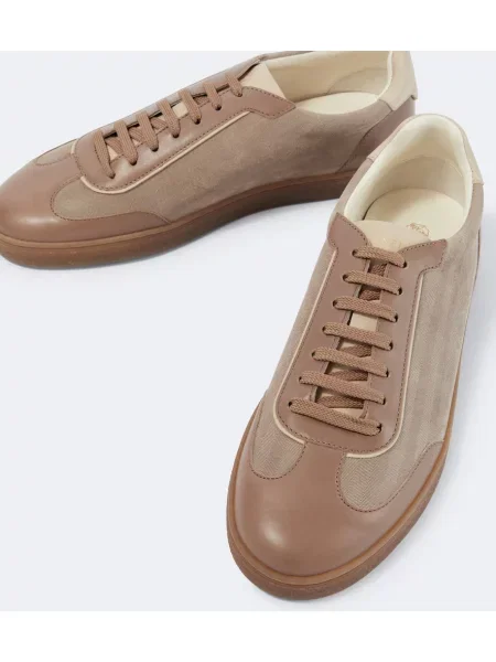 Sneakerși Brunello Cucinelli din piele cu model herringbone bej