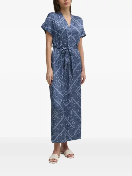 Rochie maxi Mos Mosh cu model floral cu imagine albastru