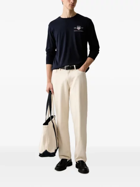 Lung tricou Gant cu autograf albastru