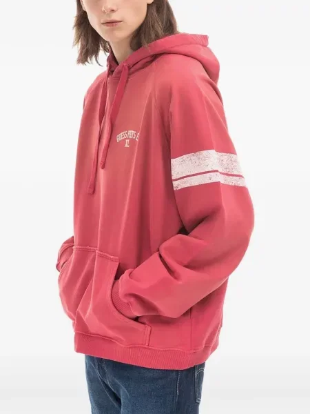 Суичър с качулка Guess с принт червено