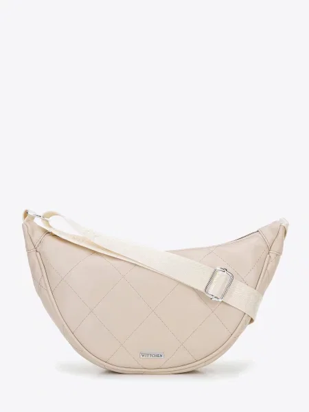 Torebka crossbody w geometryczne przeszycia kremowo srebrna