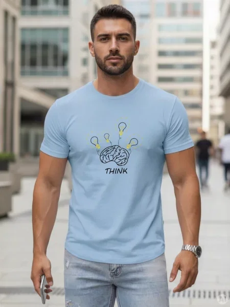 T-shirt z kreatywnym nadrukiem Dstreet błękitny