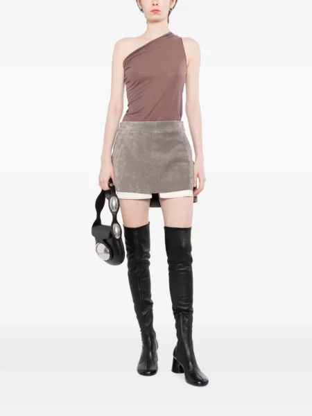 Fustă Rick Owens din piele de căprioară gri