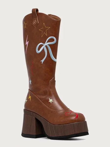 Koi Footwear cizme cu platformă pentru femei Jettison Chunky Cowboy Boots maro