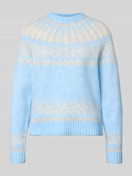 Sweter z dzianiny o kroju regular fit z dodatkiem wełny Christian Berg Woman błękitny