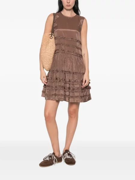 Rochie mini Damson Madder cu volane maro