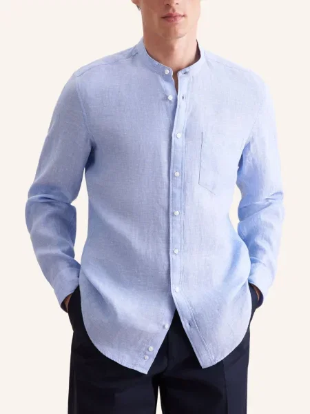 Seidensticker Koszula Lniana O Kroju Slim Fit blau niebieska