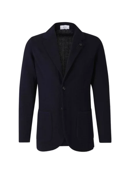 Geacă Lardini de lână cu model herringbone albastru