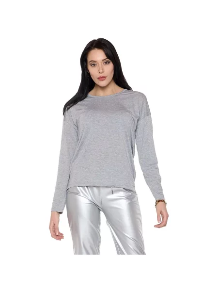 Lung tricou Leone 1947 cu perle cu mâneci lungi gri
