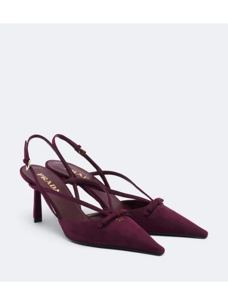 Pantofi cu toc Prada cu funde din piele de căprioară slingback