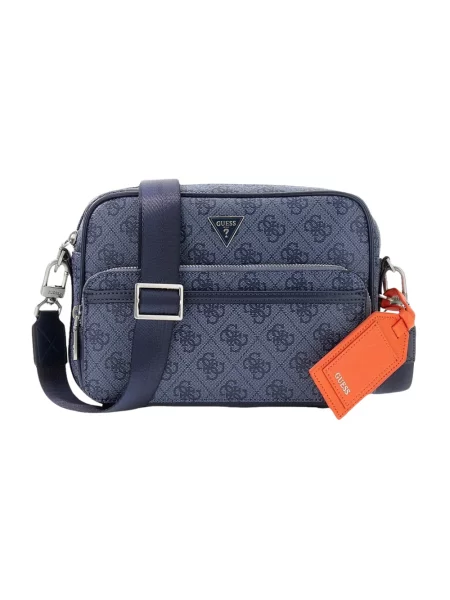 Torba crossbody Guess skórzana z logo niebieska