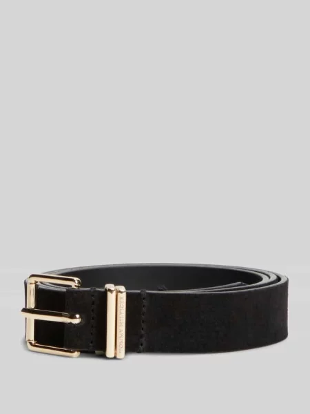 Pasek z naturalnej skóry z wytłoczonym logo Tommy Hilfiger czarny