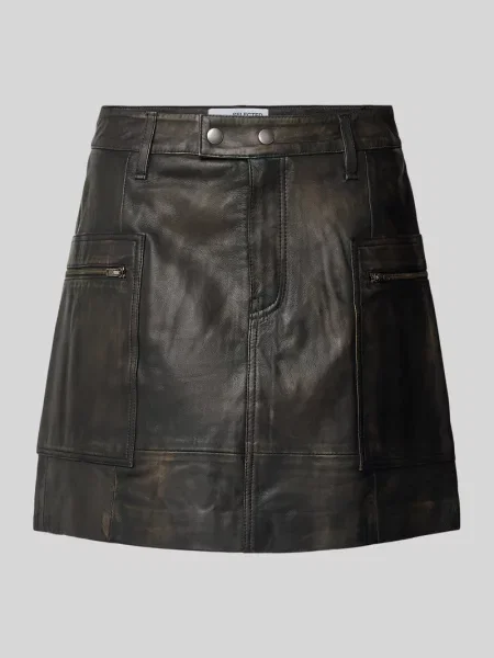 Spódnica skórzana z zapinanymi na błyskawiczny model ‘NANA’ Selected Femme czarna