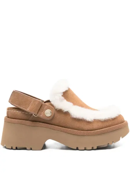 Pantofi cu toc Ugg cu blană maro