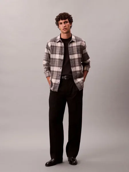 Calvin Klein Jeans koszula flanelowa Mężczyźni Comfort Fit beżowy|szary w kratkę S beżowa