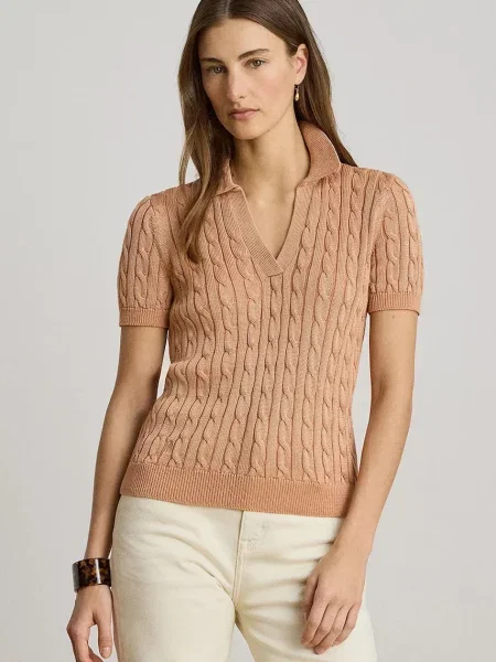 Lauren Ralph Lauren pulover cu mânecă scurtă pentru femei cu vâscoză portocaliu