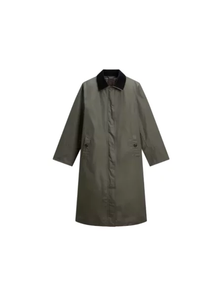 Lniany płaszcz Woolrich zielony