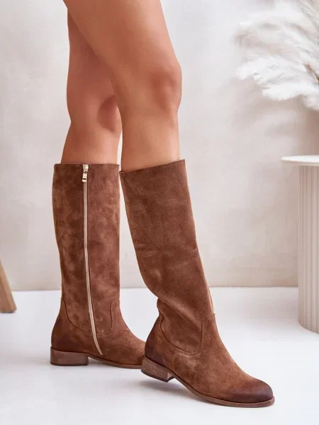 Čizme Zazoo od brušene kože smeđa