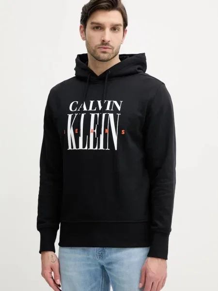 Calvin Klein Jeans bluza z kapturem z nadrukiem czarny