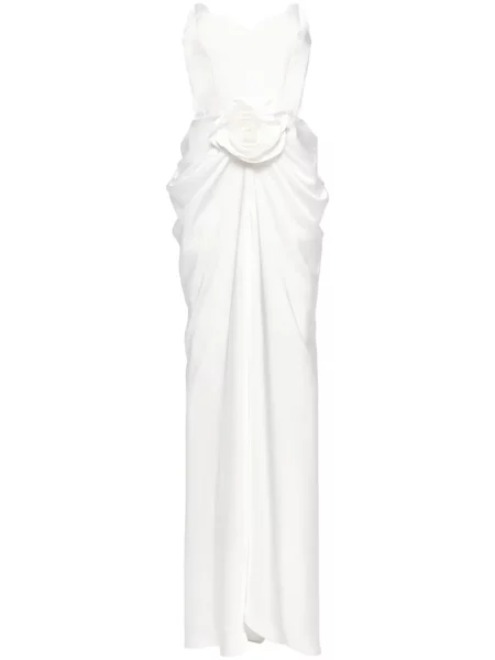 Rochie Ana Radu cu model floral drapată alb