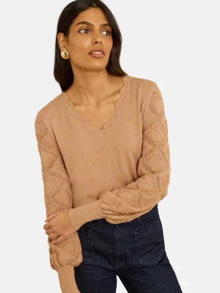 Love & roses Pulover cămilă maro