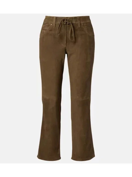 Pantaloni Isabel Marant din piele de căprioară verde