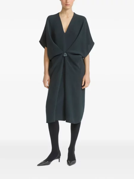 Rochie Yves Salomon de mătase drapată verde