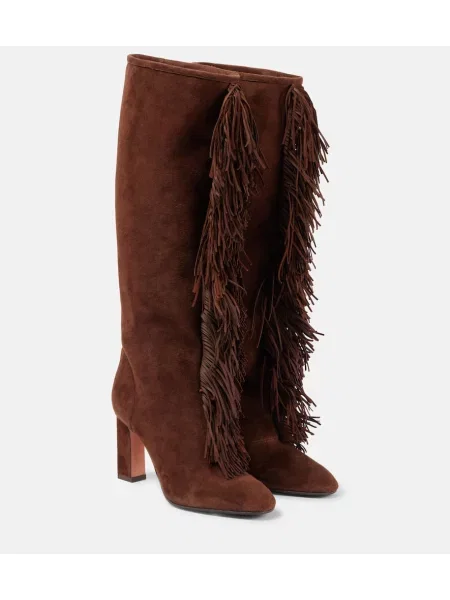 Semišové kozačky Aquazzura s třásněmi hnědé