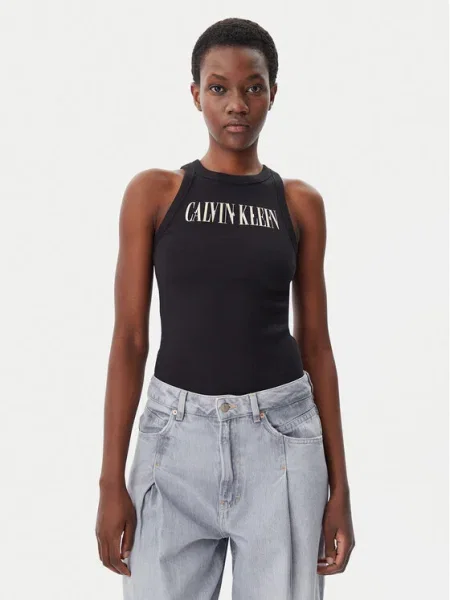 Top din denim Calvin Klein Jeans negru