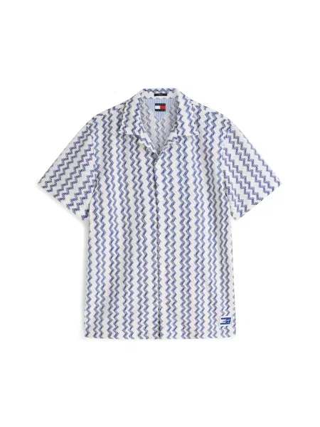 Tommy Jeans Πουκάμισο Regular Fit Textured Short Sleeve σκούρο μπλε λευκό