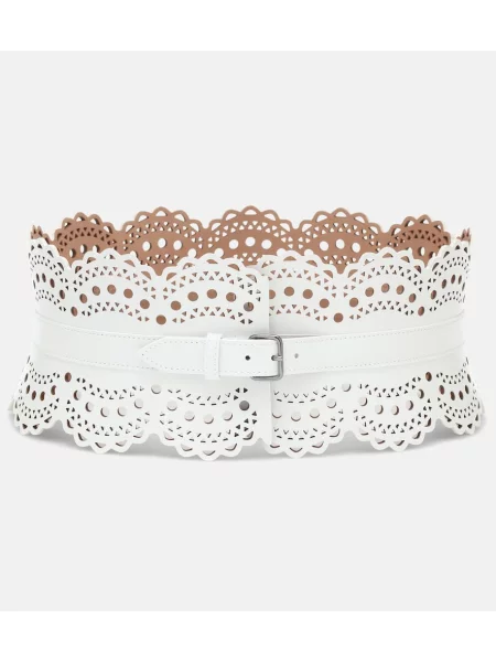 Pasek Alaã¯a skórzany z gorsetem biały