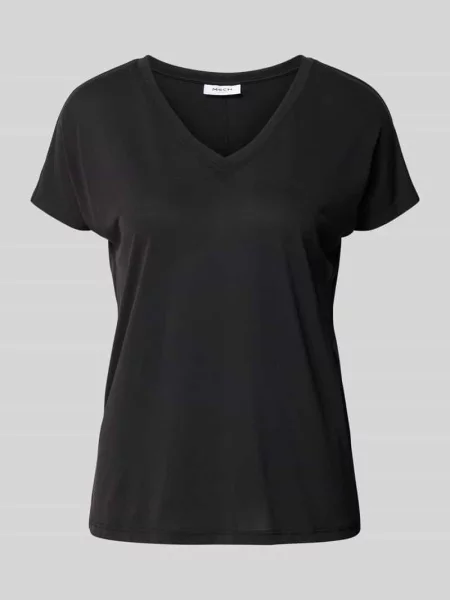 T-shirt z dekoltem w serek model ‘Fenya’ Msch Copenhagen czarna