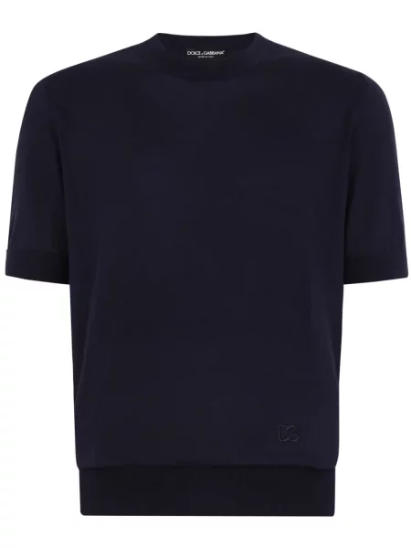 Pulover Dolce & Gabbana cu broderie de mătase albastru