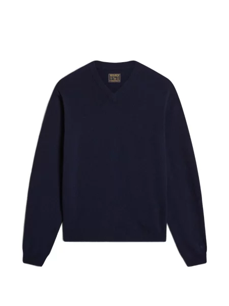 Pulover Woolrich de lână cu decolteu în V albastru
