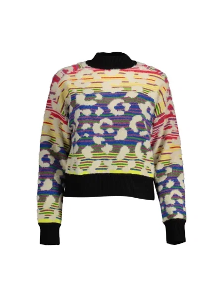 Dzianinowy sweter Desigual z nadrukiem w panterkę czarny