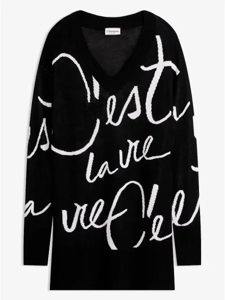 Sweter w napisy czarny