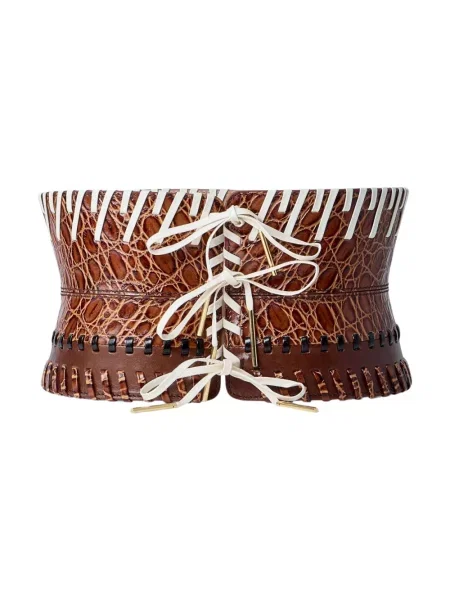 Pasek Dries Van Noten skórzany z gorsetem brązowy