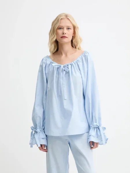 The Sleeper bluză din in uni albastru