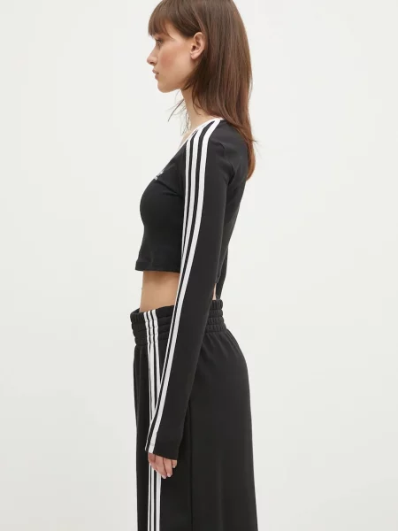 Смугастий укорочений лонгслів Adidas чорний