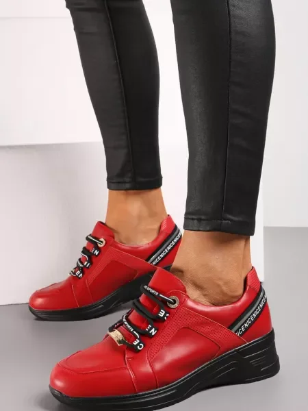 Sneakers cu Brant din Piele cu Inscripții pe Platformă Dorvalia roșii